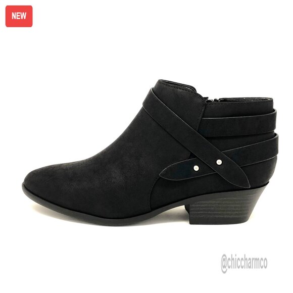 Women's Ankle Booties Block Heel Multi Strap Zipper Closure Wide Fit